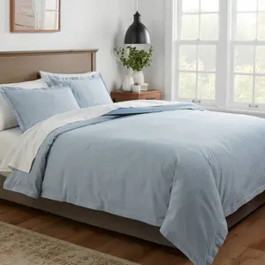 Full/Queen Cotton Linen Chambray Duvet Cover & Sham Set Blue - Threshold: Woven Bedding Sets, OEKO-TEX Certified