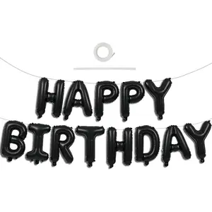 Black Happy Birthday Balloons Banner 16 Inch Mylar Foil Letters Birthday Sign Banner Bunting Reusable for 30th 40th 50th 60th Adults and Halloween Supplies
