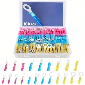 280PCS Marine Grade Heat Shrink Wire Connectors – Electrical Connectors Kit of Tinned Red Copper, Crimp Insulated Ring Fork Spade Butt Splice – Waterproof & Corrosion Resistant