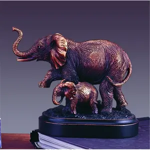 212 MAIN Cold Cast Bronze-Plated Resin Elephant Statue, Collectible Figurines Artwork, Resin Animal Sculptures, 6x3x5in Home Ornament Indoor Cultural Decor