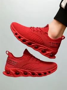 Large Size Shock Absorbing Breathable Flyknit Casual Sports Shoes, Blade Sole Design, Comfortable Walking Sneakers for Men & Women, Running Sports Shoes, Knitted Running Shoes, Athletic Running Shoes