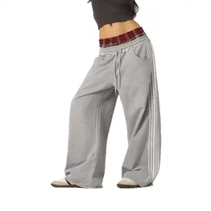 Retro Simple Striped Loose Casual Pants Harajuku Hip-Hop Loose High-Waisted Straight-Leg Outdoor Sports Street Dance Pants for Women