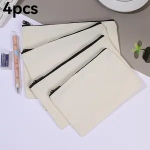 4pcs Blank Canvas Bag Zipper Pouch Makeup Bags Bulk - Multi-Purpose Canvas Pencil Pouch with Sturdy Zipper, Cosmetic Bag Travel Toiletry Bag for DIY Craft Projects, Storage
