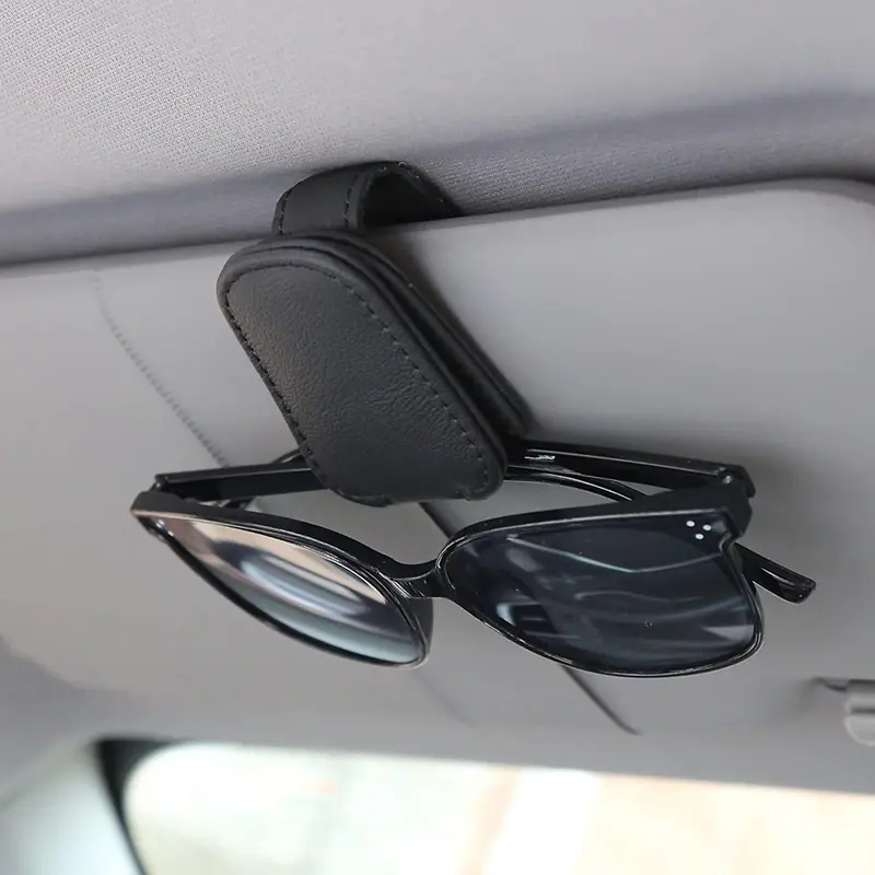 Magnetic Leather Sunglasses Holder for Car Visor, Eyeglasses Clip with Ticket Card Slot, Auto Visor Mount Organizer, Car Interior Accessories
