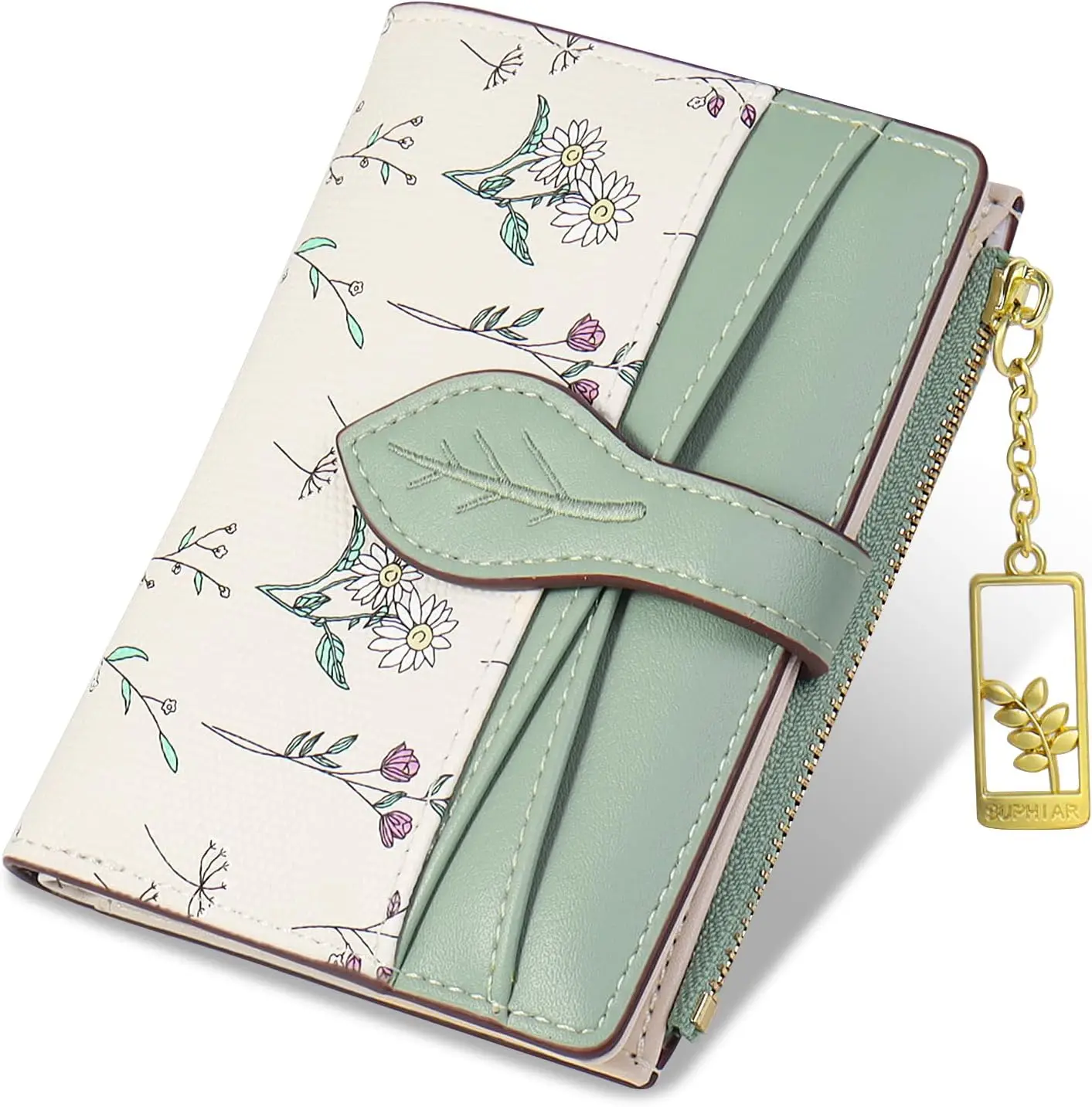 Women's Casual Trendy RFID Blocking Soft PU Leather Bifold Wallet - Wallets for Women with Small Coin Zipper Pocket, ID Window, and Credit Card Holder (Green), Casual Trendy Wallet