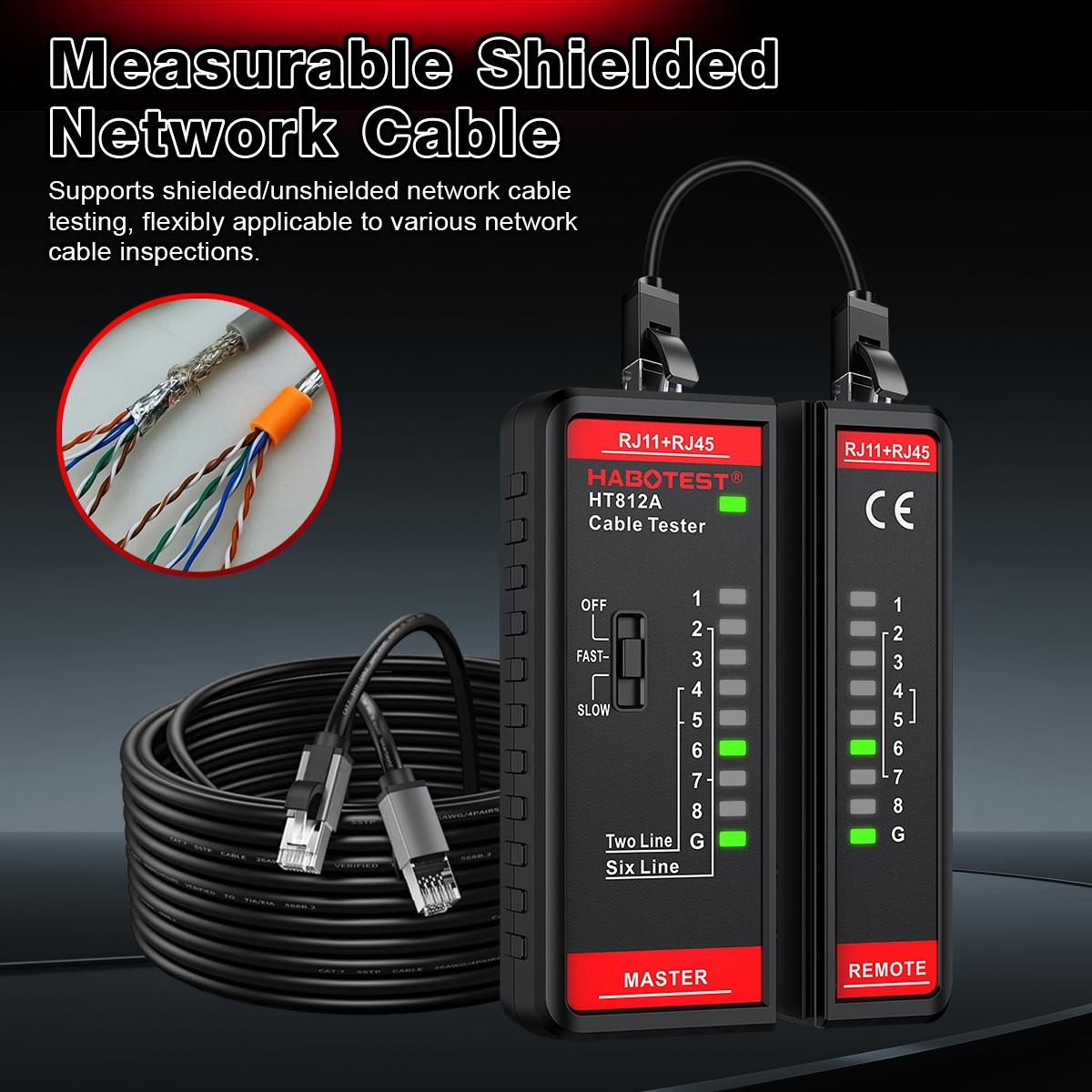 HABOTEST HT812A Multi-Function Network Cable Tester RJ11/RJ45 Dual-Use Type LED Display NC/HDMI Repair Low-Power Portable