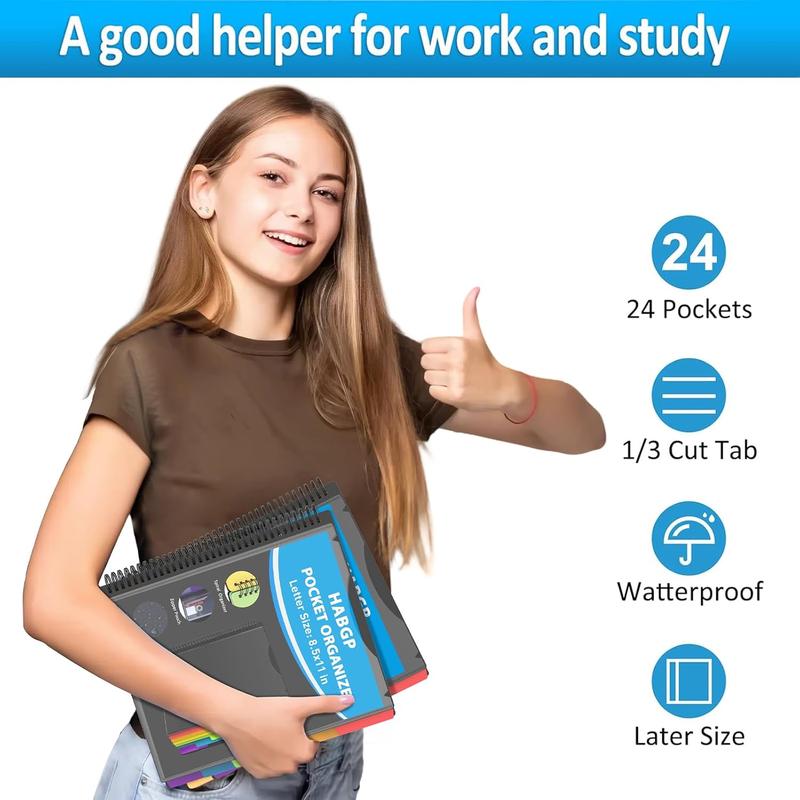 12 Pocket Plastic Folders with Pockets  Multi Pocket Folder Binder with Dividers Office Organizer Folder Letter Size School Supplies Stay Organized Stay Corner Zipper PVC Pocket