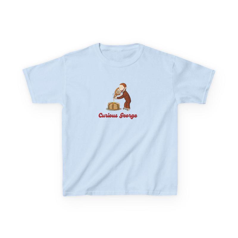 Curious George Graphic Baby Tee - Good Morning Pancakes Shirt Cute Graphic Top Trendy Baby Tee Y2k Babytee Nostalgic Cartoon