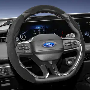 For Ford Alcantara Suede Steering Wheel Cover New Sporty Design Segmented Non-slip Quick install Ultra-thin Suitable For F-Series/F-150/Super Duty/Ranger/E-Transit/Puma/Puma Gen-E/Explorer/Kuga/Escape/Maverick/Mustang Mach-E/Mustang/Expedition/Everest