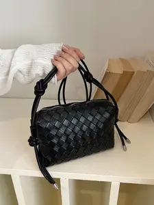Women's Woven PU Crossbody Bag, Casual Versatile Shoulder Bag, Knotted Strap Mini Phone Purse, Casual Crossbody Bags