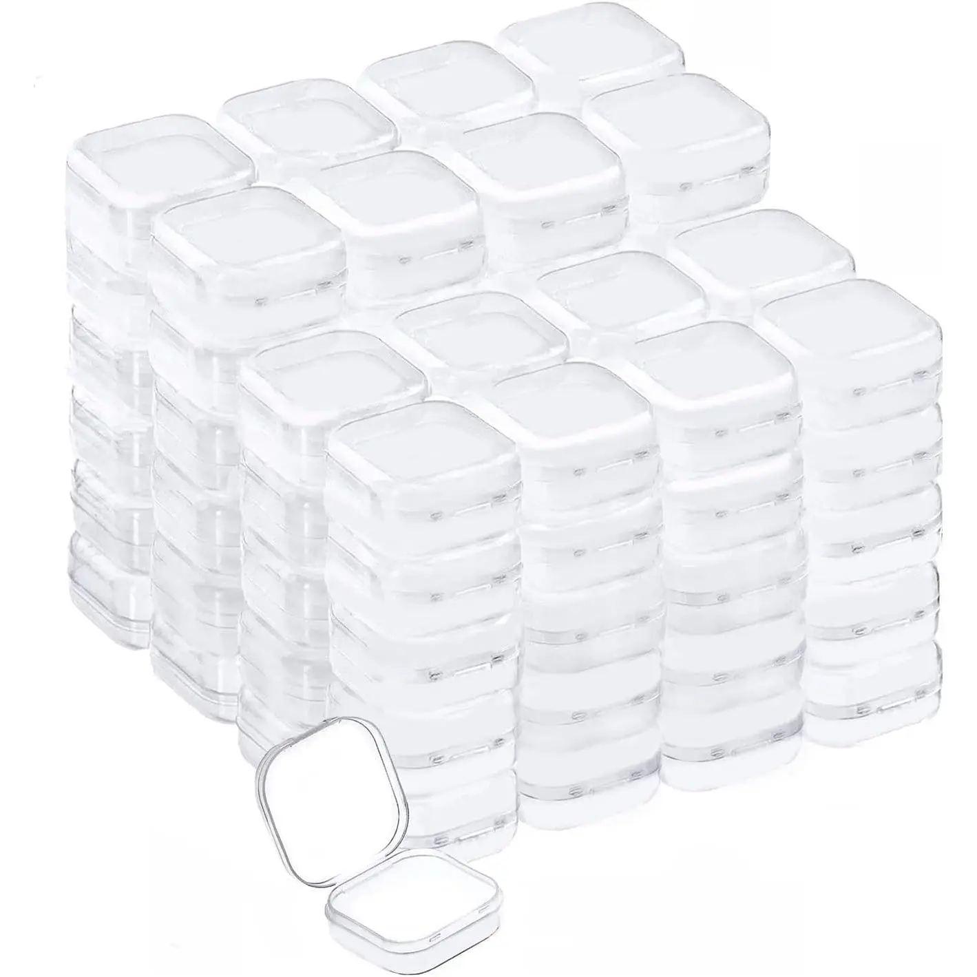 Plastic Beads Storage Containers - Mini Clear Square Box Empty Case with Lid for Earplugs, Pills, Jewelry, Hardware or Small Craft Gadgets (88 Pieces 1.37 x 1.37 x 0.7 Inches)