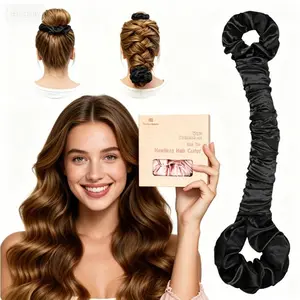 BONNET QUEEN Multi-function Satin Heatless Hair Curler & Hair Tie Non-Heating Hair Roller Curling Rod with Scrunchie, Large, black(For Big Curls), Hair Curling Rods