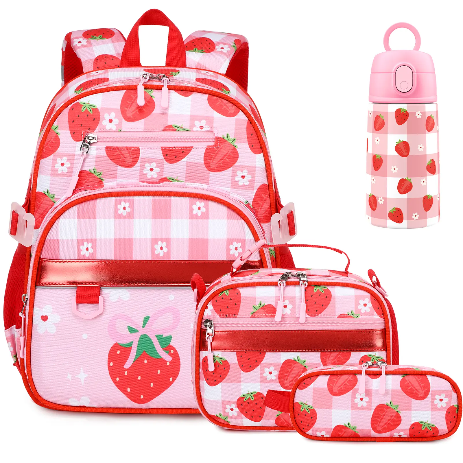 SIMILOVE 4/5PCS No Wheels Girls/Boys Backpack Set for Toddlers & Kids Ages 5-8, 15in Backpacks for School with Bento Lunch Box, 13oz Insulated Water Bottle, Lunch Bag, Pencil Case - Practical Accessory for Kindergarten