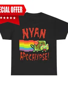 Nyan Cat Apocalypse Graphic Casual Fitted Streetwear T-Shirt,Unisex Crewneck T-shirt for Men And Women,Hem