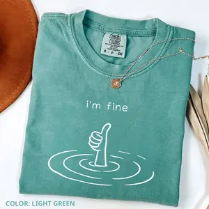 Comfort Colors Vintage I'm Fine T-Shirt, Sarcastic Humor Tee, Funny Mental Health Therapy Gift, Drowning Graphic Top, Sad Girl Aesthetic Shirt