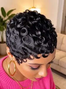 Short Curly Pixie Cut Wigs for Women Loose Wave Short Curly Pixie Cut Wig, Full Machine Made Wig, Natural Looking Wigs, Stylish and Comfortable Hairpiece, Natural Wavy Wig
