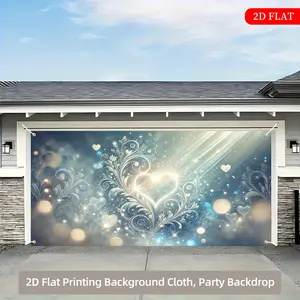 2D Flat, 1pc Large Wedding/Party Banner - Elegant Floral heart Backdrop with, Glowing Hearts - Extra Long 71x157 Inches (180x400cm) Polyester Fabric Decoration for Indoor/Outdoor Events, No Electricity Needed - Perfect for Anniversary, Birthday,
