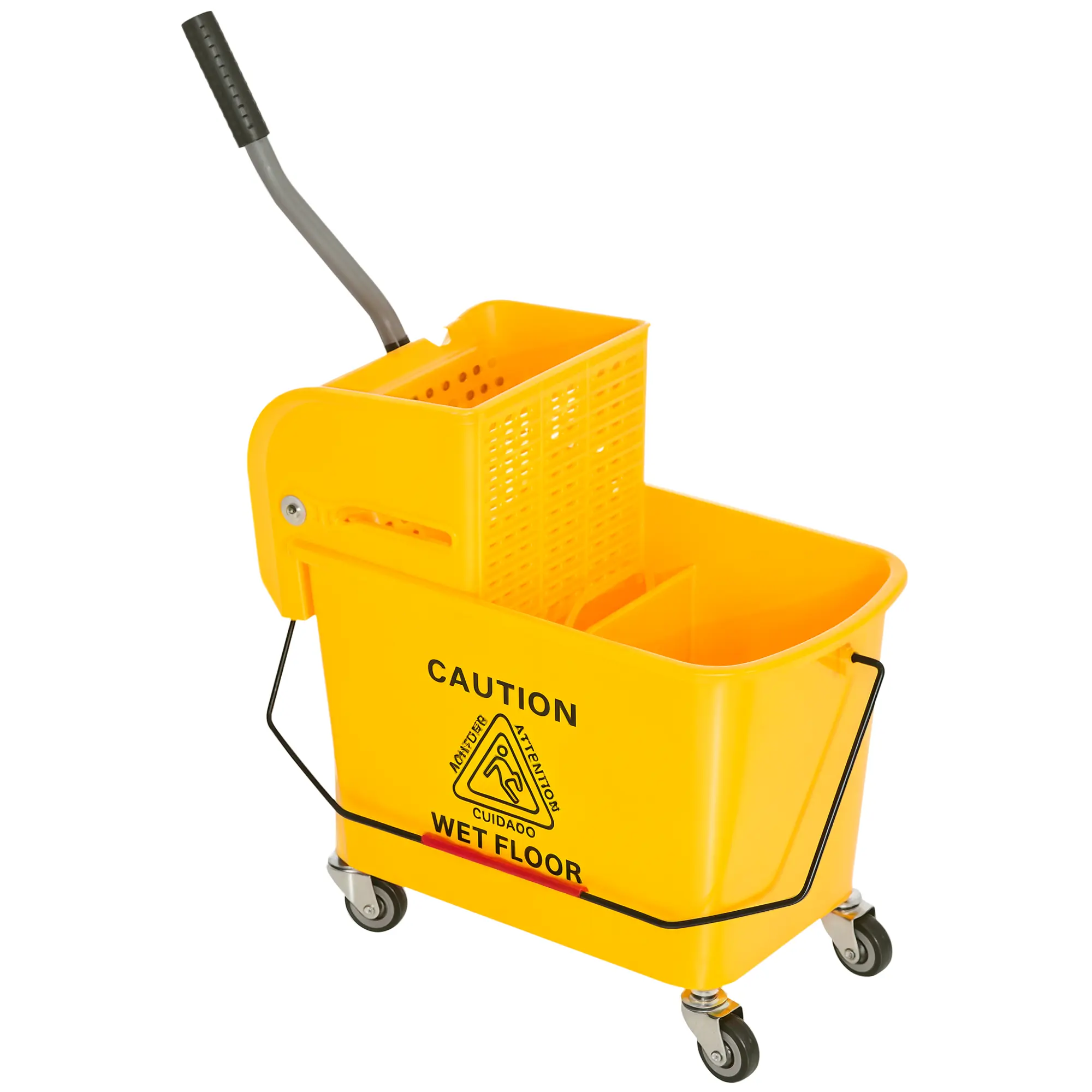 Compact Mop Bucket with Wringer – Mop Bucket on Wheels, 21 Quart, Separate Dirty and Clean Water. Side Press Wringer. Non-Marking Casters. Yellow