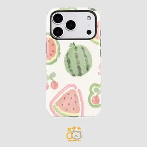 This watermelon, cherry, and green pepper patterned phone case combines two film elements. Practical, eco-friendly, non-slip, and drop-proof, it's compatible with iPhone 17-11 Pro, Pro Max, and Plus. A perfect gift for family and friends.