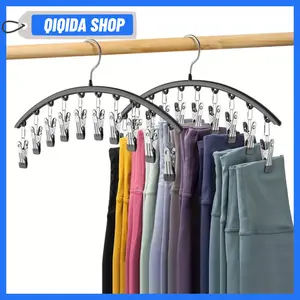 Curved Hanger with 10Clips,Stainless Steel Yoga Pants Hanger, Space Saving Closet Hanger, Coat Hanger Closet Organizers, Wardrobe Storage Rack, Dormitory Storage Rack for Clothes Socks Organizer Storage, Unique Furniture for Bedroom