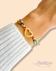 Heart Charm Bracelet, Stainless Steel, Pastel Stones, Self Love Reminder, Minimalist Jewelry, Intention Bracelet
