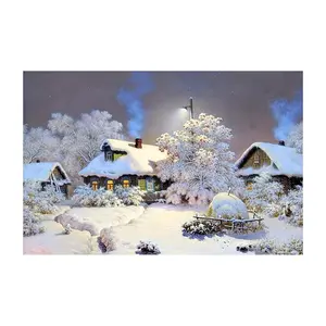 Serene Winter Landscape Canvas Art - " Frameless Deco Poster, Snow-Covered Homes with Smoke Details - Ideal for Living Room, Bedroom, Office, Cafe - Charming Wall Gift for Art Lovers & Home Decor Enthusiasts Photo Decoration Ornaments Artistic