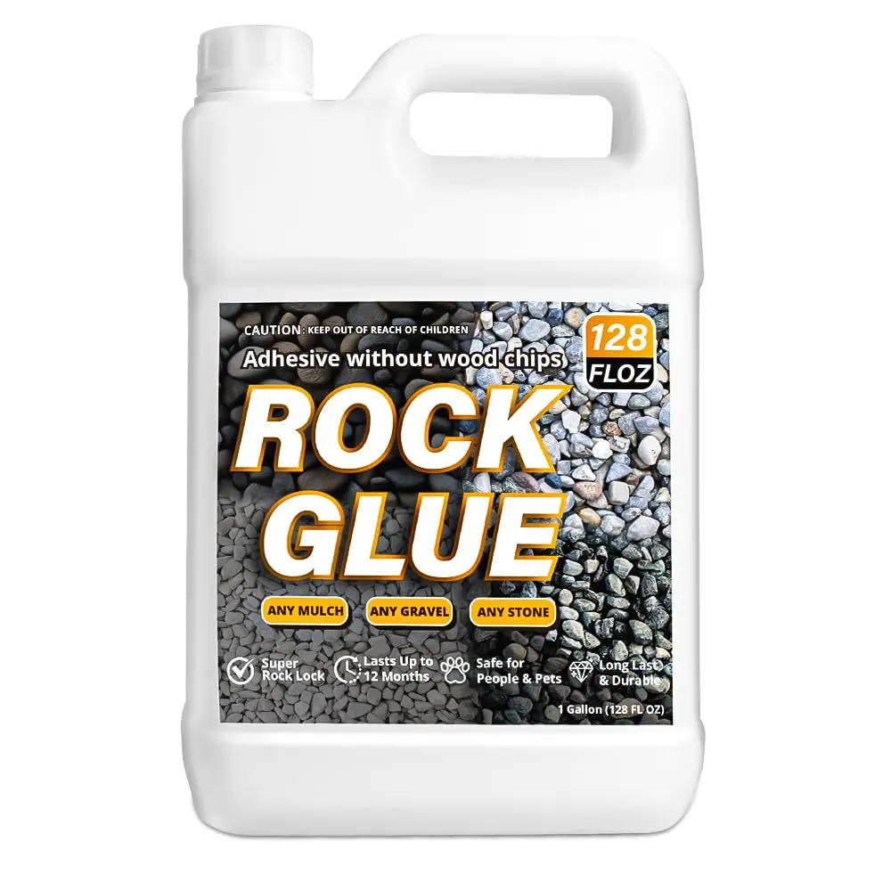 Rock Glue for Landscaping - 128oz Heavy Duty Gravel Binder and Pebble Lock, Clear Drying Permeable Landscape Glue for Pea Gravel, River Rock, Stones & Mulch, , DIY Pathway (1 Gallon)