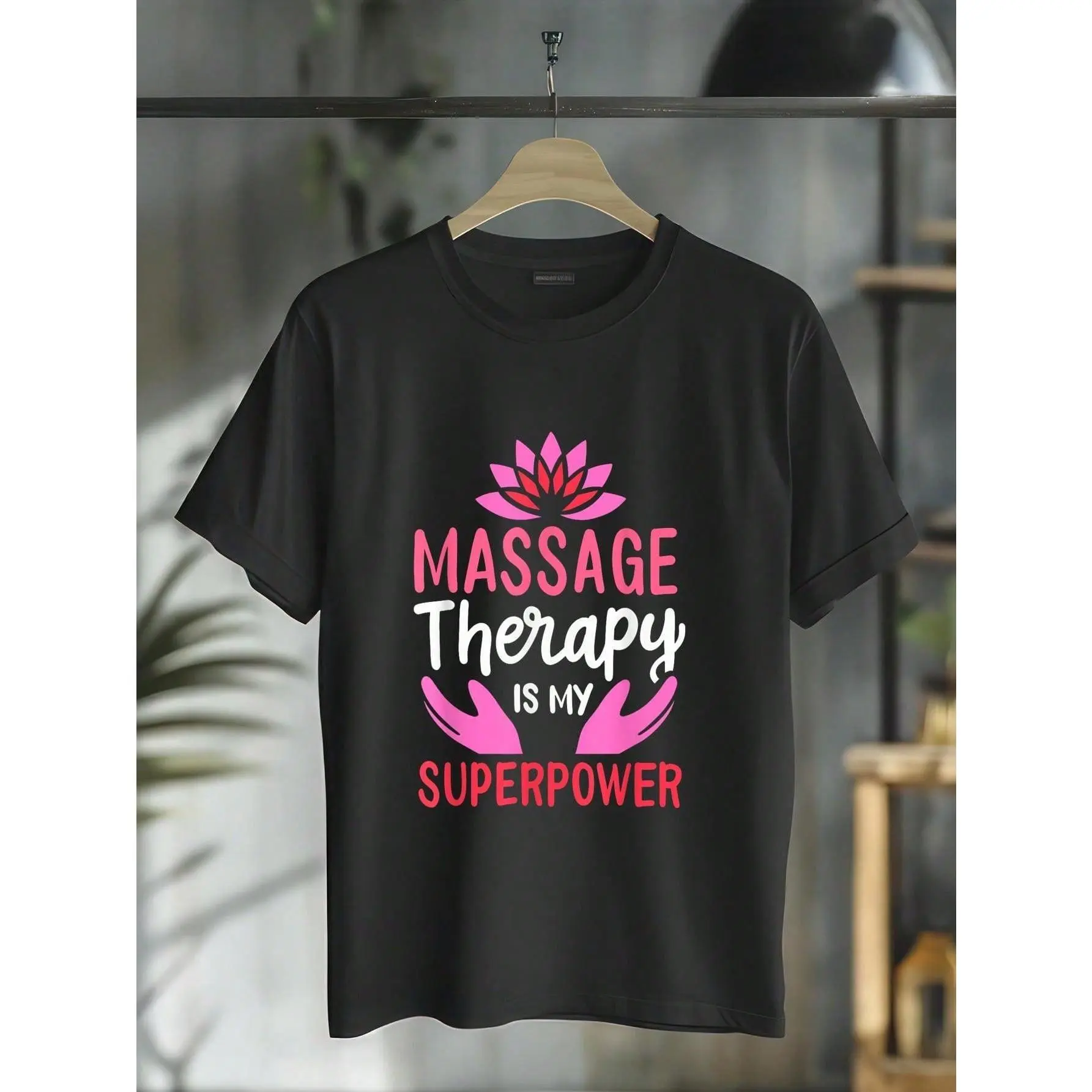 100% Cotton Massage Therapy Is My Superpower Masseuse Massage Therapist T-Shirt Casual Short Sleeve Shirt Summer, Cotton, Casual, Short Sleeve, Graphic Tee, Soft, Breathable, Loose Fit, Streetwear, Daily Wear, T-Shirtt