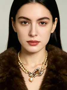 French luxury butterfly pearl necklace, with a double string of pearls outlining an elegant curve, suitable for daily commuting, dinners and dates, and is also an exquisite gift to convey feelings