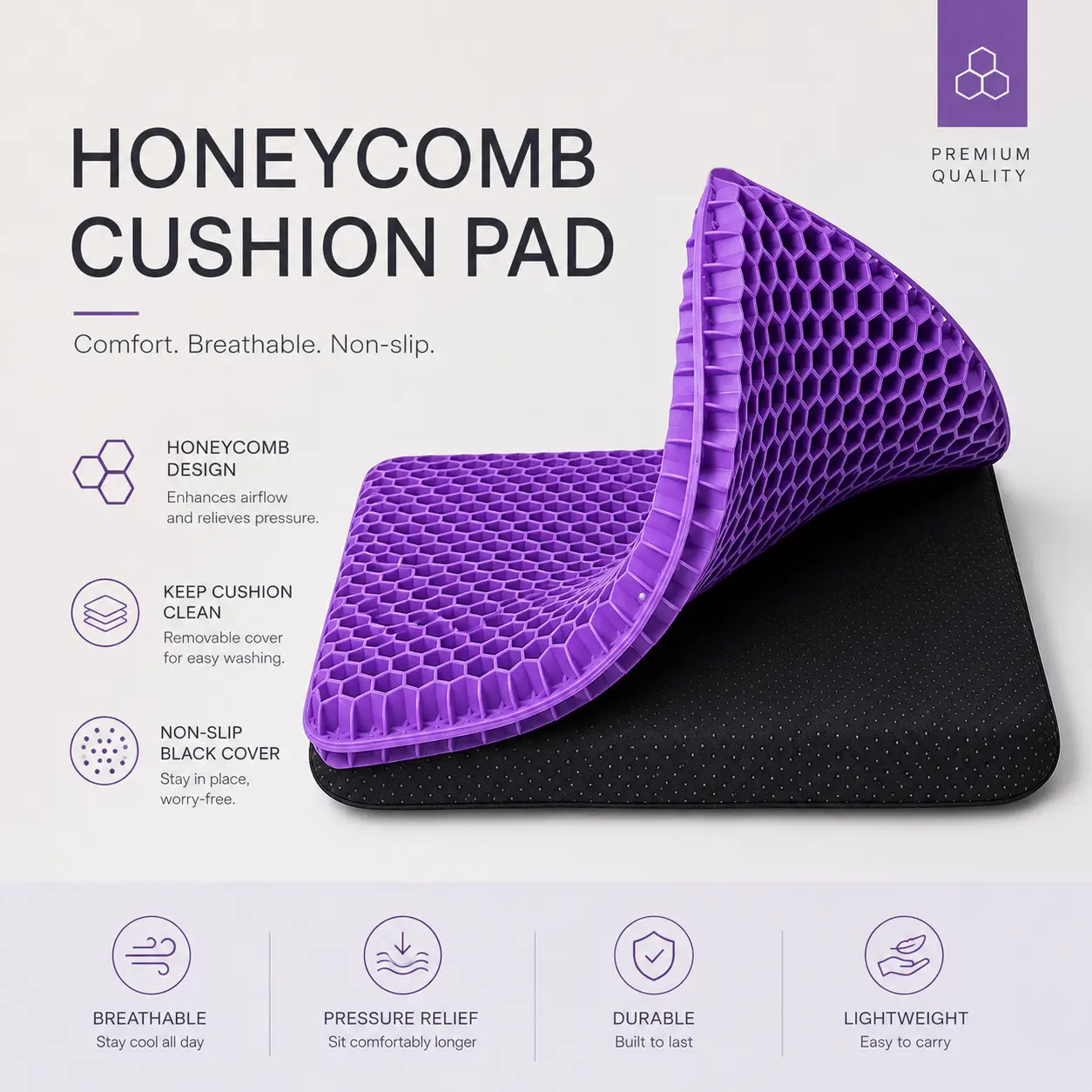 3-Pack Seat Cushion, Honeycomb Gel Pad for Ergonomic Support & Pressure Relief - For Car, Wheelchair, Gamers & Seniors, Work, Driving, Indoor, Geometric, Grid, Absorbs Pressure, Desk, Universal, Cover, Breathable, Drivers, Eases Back Pain, Flexible Grid S