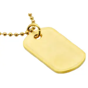 Mens Gold Stainless Steel Engravable Dog Tag  Pendant Necklace