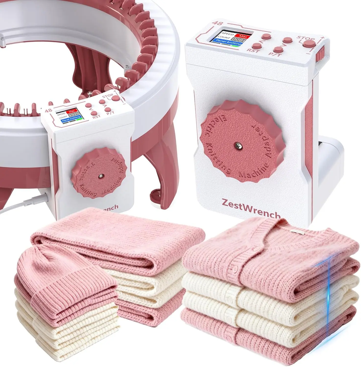 [2025 Upgraded] zestwrench Electric Knitting Machine Adapter for Sentro Knitting Machine 48-Needle, LCD Panel & Row Counter, Flat/Circular Dual Mode, Variable Speed Motor Accessories Gift