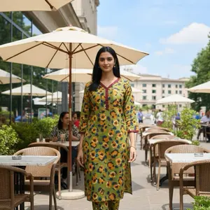 Pakistani Lawn Two Piece Kameez and Trouser for Casual & Daily Wear Women's Floral Print Comfortable Fit Soft Doria Lawn Elastic Waist V Neckline