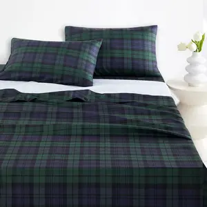-  Bed Sheets, 4- Sheet Set, Scottish Tartan Christmas Geometric Vtage Check Mascule Beddg, Deep Pocket, Dark Green,  Size