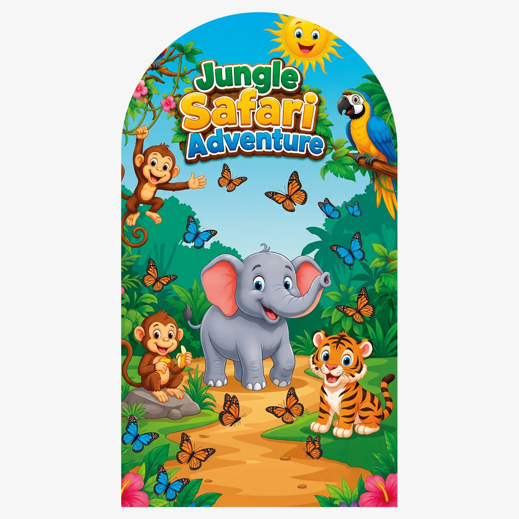 Jungle Animals Arch-Shape Photo Backdrop Set - Jungle Safari Party Decorations, Backdrop Display for Festive Home Supplies Banner