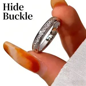 5-Piece Women's Wedding/Engagement Ring Set in Hypoallergenic Titanium Steel with Bohemian Style Round-Cut Zirconia Inlays & Tarnish-Resistant Platinum Plating for Everyday Wear