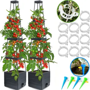 2pack 4 Tiered Tomato Planter with Trellis- 55"Raised Garden Bed Planter Box, Tomato Cage& Planter for Small Climbing Vegetables, ldealfor Patio, Indoor & Outdoor Gardening