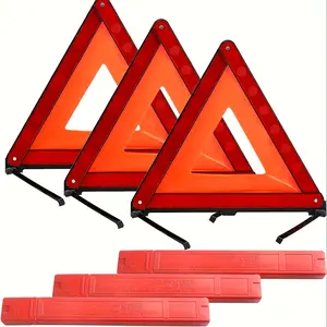 1pcs/2pcs/3pcs High-Visibility Red Reflective Safety Triangles Foldable Durable Iron Emergency Warning Signs Enhanced Visibility for Cars Fit