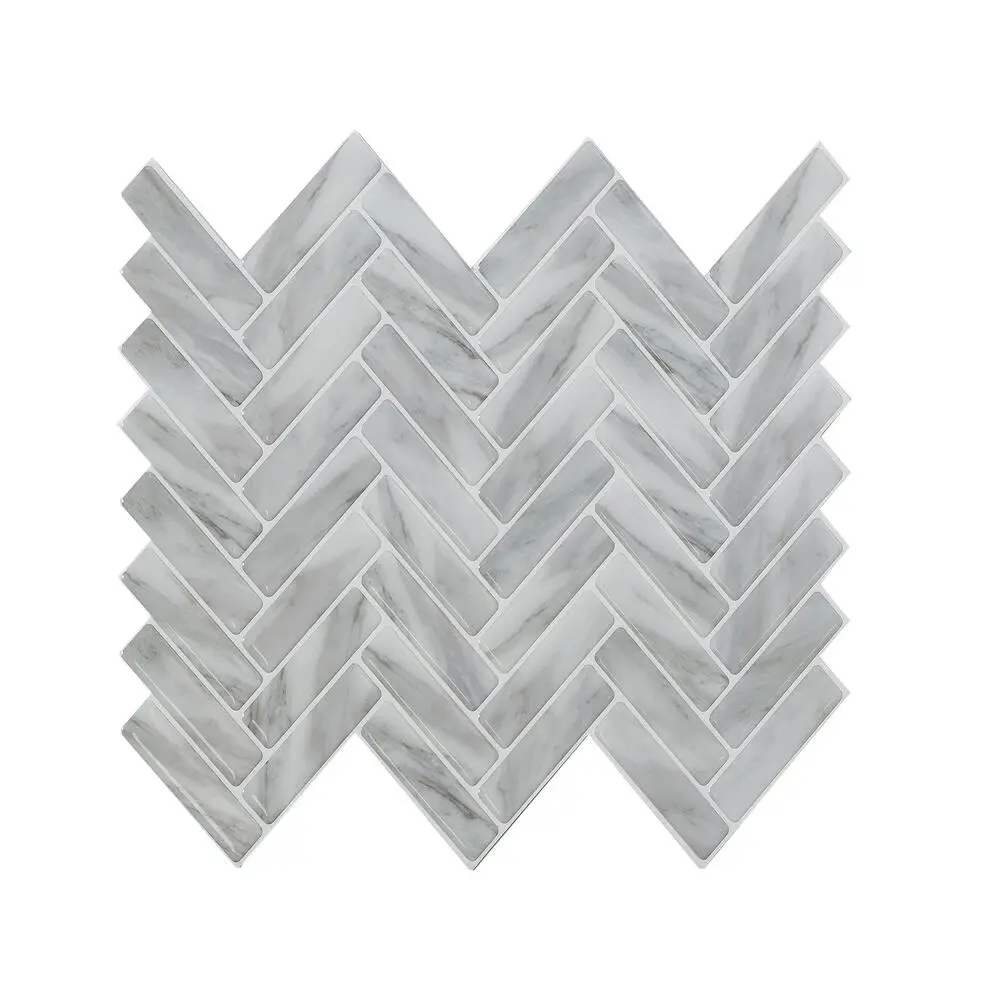 Gray Herringbone Peel & Stick Vinyl Backsplash Tiles - 3 Pack