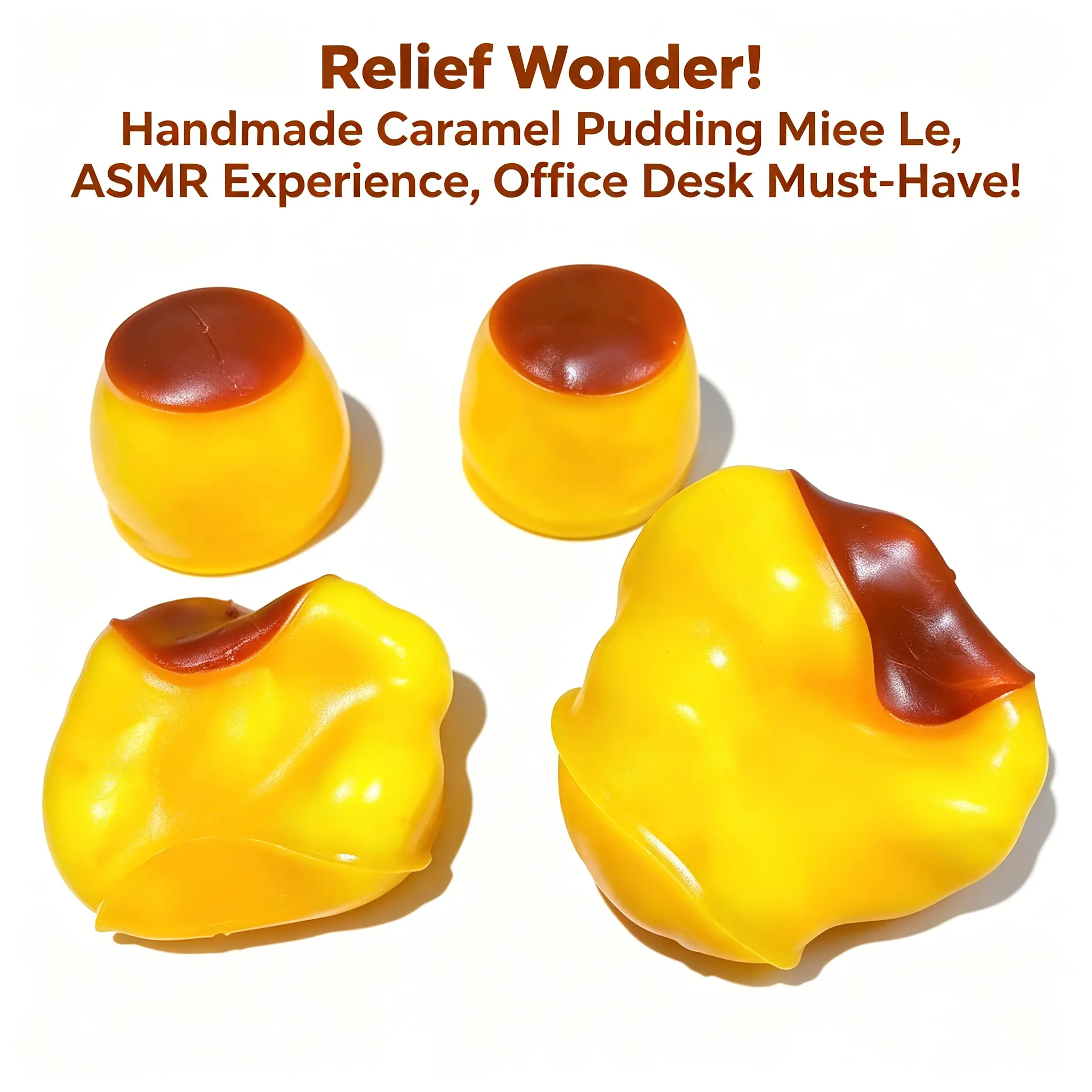 [US Fast Ship] Handmade Caramel Pudding Taba Squishy Squeeze Toy | Crunchy Bead Filled Non Rebound Silicone Dessert | ASMR Anxiety Relief Stress Ball For Adults | Cute Realistic Food Party Favor Office Desk Toy ADHD Focus Fidget Tool Trending Gift Idea