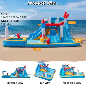 Inflatable Water Slide Park 、Backyard Bounce House with Splash Pool & Water Cannons