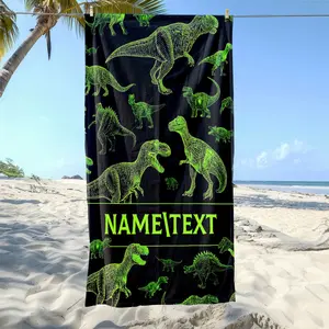 One Green Dinosaur Personalized Beach Towel - Soft, Highly Absorbent Microfiber, Lightweight, Ideal for Beach Outings, Parties, Travel, And Camping - Available in Sizes 55X27 Inches And 63X31 Inches