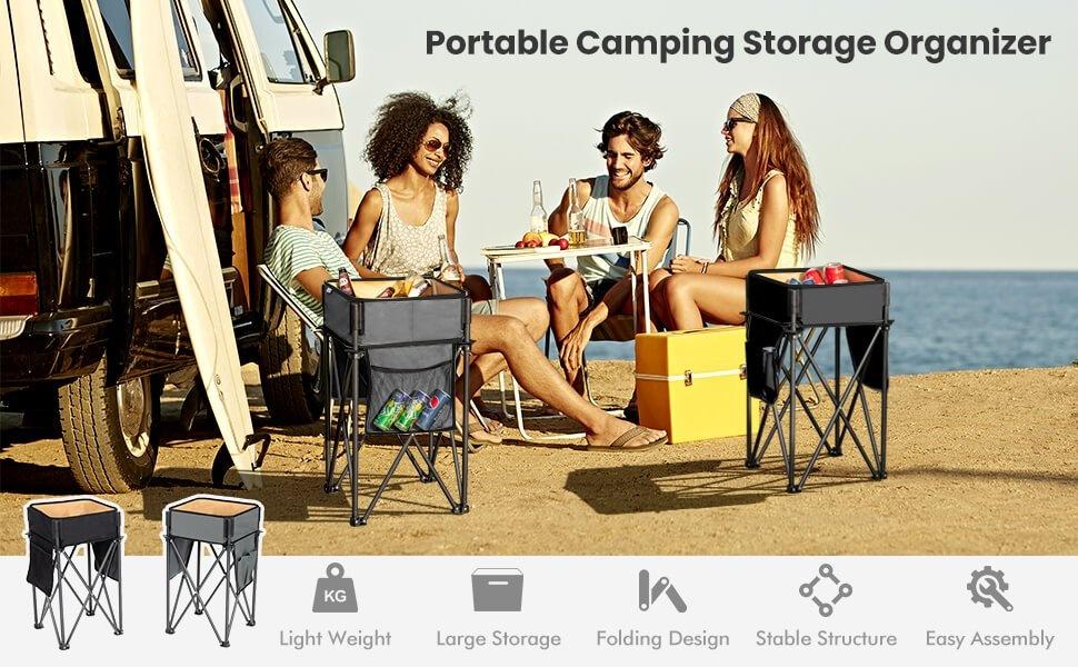 Multi-functional Foldable Outdoor Camping Table Waterproof Leakproof Beverage Cooler Table with Storage for Camping Beach Picnic