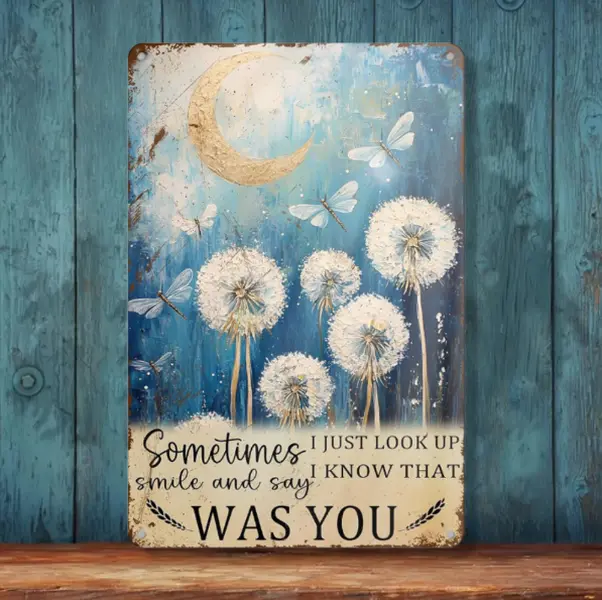 Whimsical Home Decor Wall Art - "I Know That Was You" Memorial Metal Sign, Vintage Dandelion & Dragonfly Room Decor for Bedroom Living Room Aesthetic, 8x12 Inch