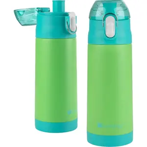 Bentology Stainless Steel 13oz Insulated Water Bottle - Reusable Spill Proof BPA-Free, Fits in Most Lunch Boxes - Keeps Drinks Colder - Green & Teal