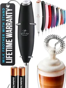 Zulay Kitchen Powerful Milk Frother Wand With Duracell Batteries - Ultra Fast Handheld Drink Mixer - Electric Whisk Foam Maker for Coffee, Lattes, Cappuccino & Matcha - Z1 Motor - Black