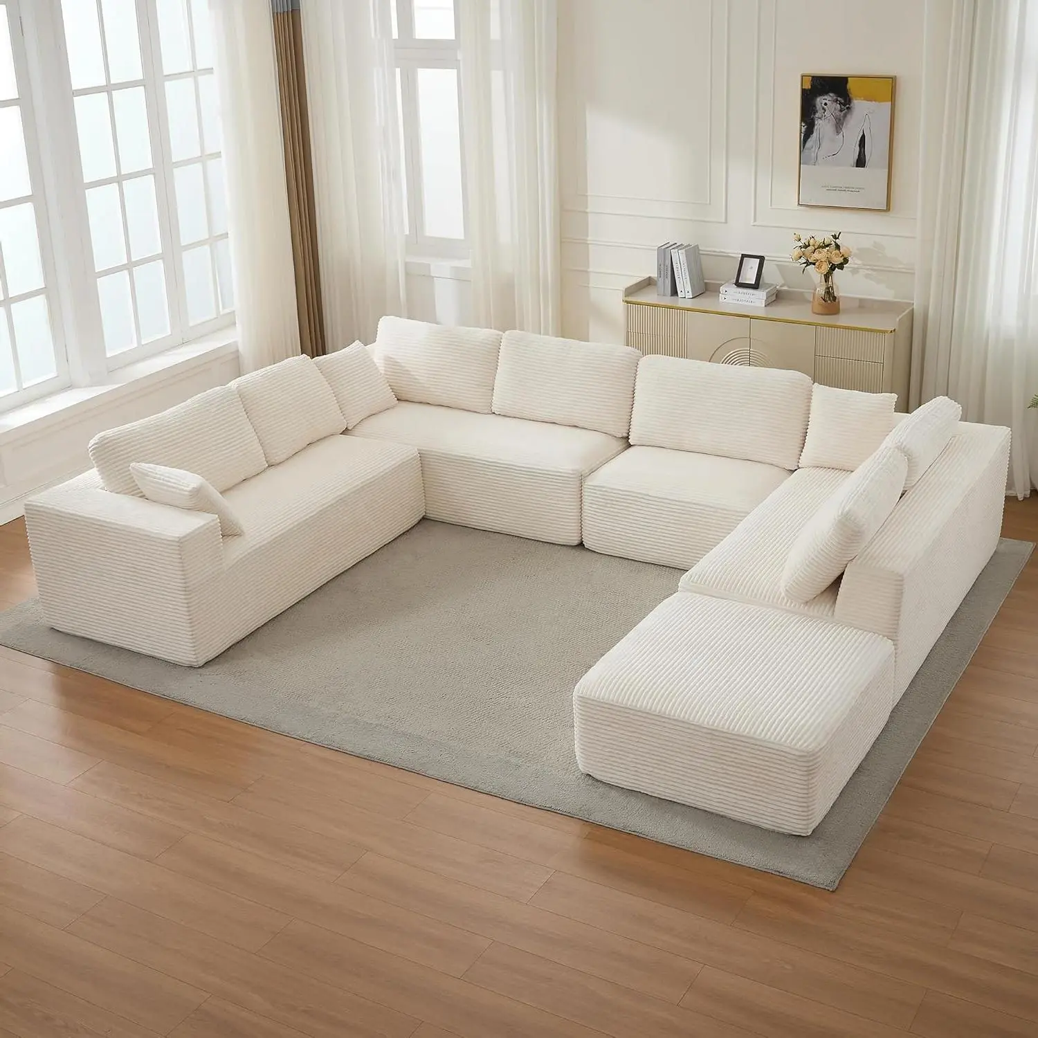 Modular Sectional Cloud Couch for Living Room,Modern Boneless Couche Set with Plush Corduroy,Comfy Floor Sofa with Memory Foam,Stupendous U Shaped Sofa with Chaise,No Assembly Required