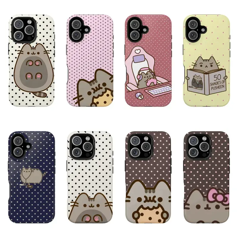 Pusheen The Cat phone case, polka dot shock-absorbing protective cover, iPhone 16 15 14 13 12 11 Pro Max Galaxy S25 S24 S23 Ultra， Christmas Gift Cute Monkey Cartoon Beauty Couple Protection Curve Flower Ed Hardy Skull Leopard Protection Phone Accessories