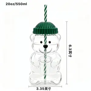 17oz Bear-Shaped  Cup, Cute Reusable  Tumbler with Lid and Straw for Coffee, Milk Tea, Birthday & Holiday Gift (Green) 2026New