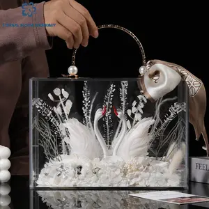 Hand-Made New Hot Preserved Flower Artificial Flower Preserved Flower Gift Box Special  Swan Romantic Gift for Her Mother Wife Girlfriend Good Choice, Bouquet, Transparent, Eternal Blooms, Gift-Ready